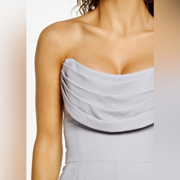 Lavish Alice Pleated Cowl Bandeau Strapless Jumpsuit in Blue Grey - Picture 9 of 11